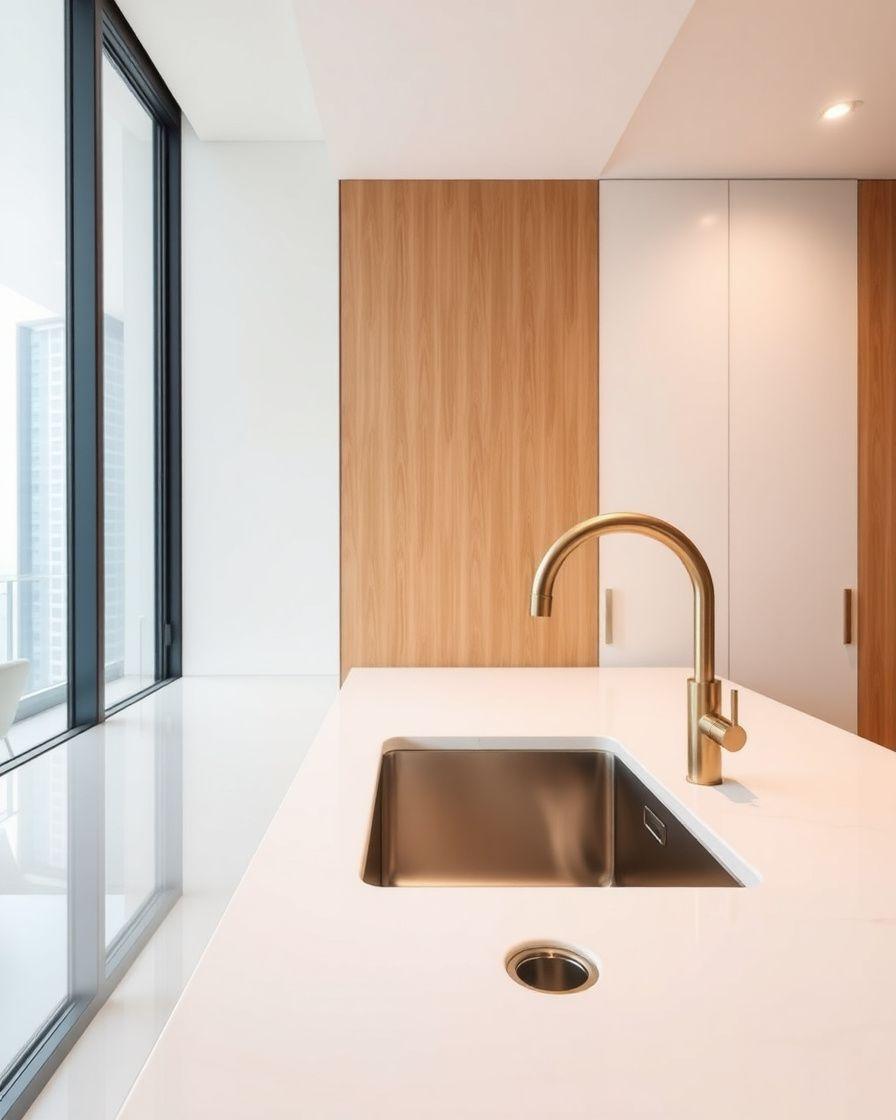 Mont Kiara kitchen sink with brushed brass tap