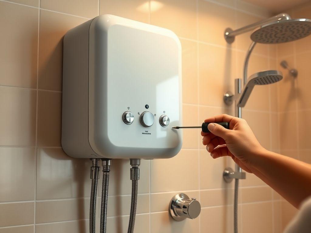 Wall-mounted water heater being installed by VaporDex technician