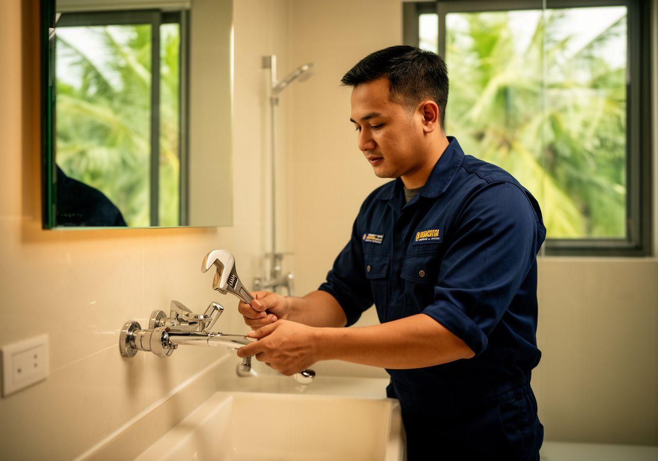 VaporDex technician fitting copper pipework in a Kuala Lumpur condominium